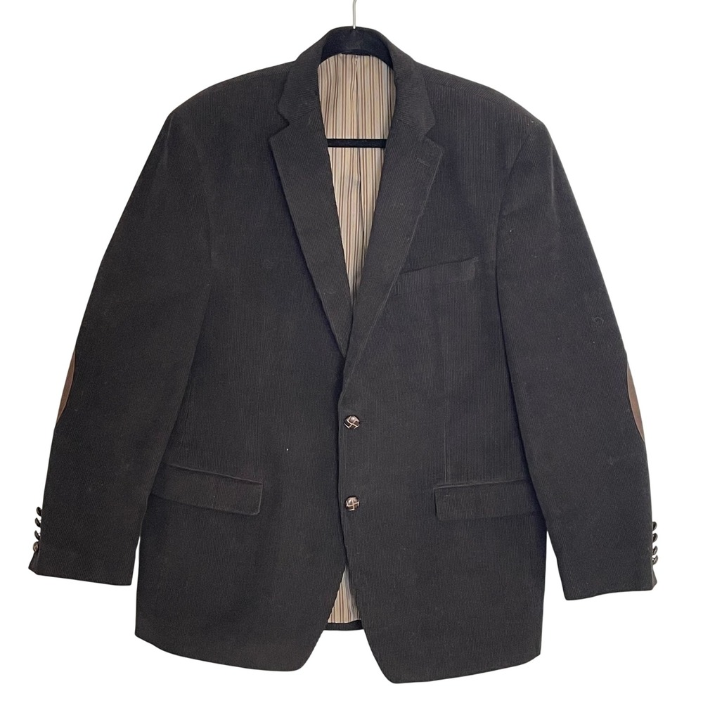 Ralph Lauren CHAPS Mens Corduroy Sport Coat Blazer Elbow‎ Patches Black Size 42R